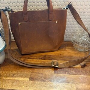 Brown Leather Tote Bag by S-Zone